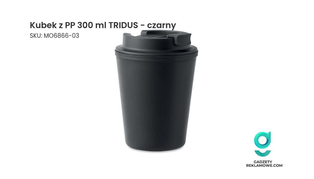 Czarny kubek TRIDUS 300 ml wykonany z polipropylenu