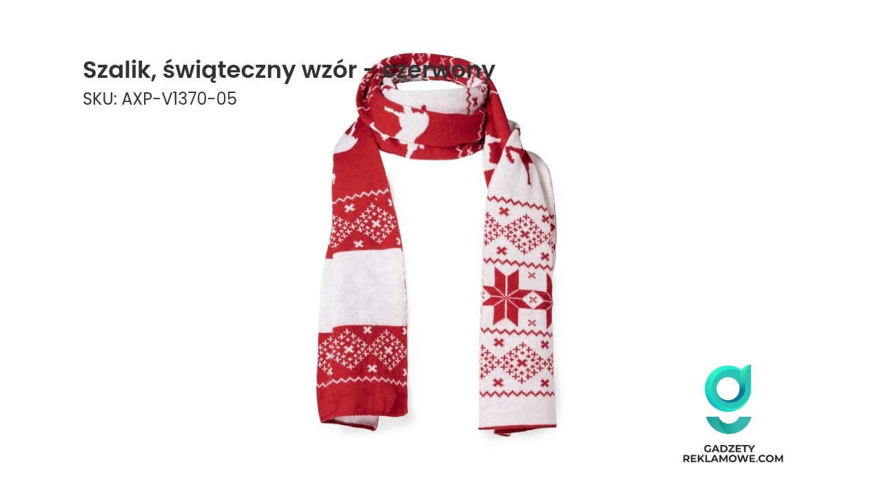 Szalik, świąteczny wzór - czerwony Szalik z świątecznym wzorem w kolorze czerwonym