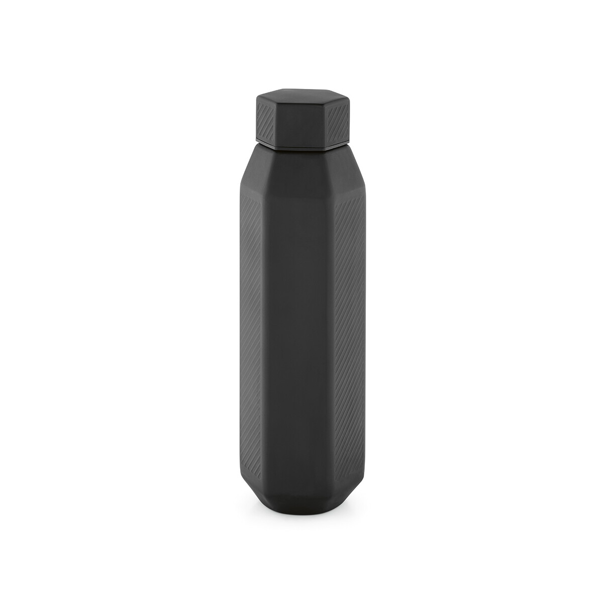 Butelki z logo – butelka hexagul z recyklingu stali nierdzewnej 530 ml – czarna ABT006_103-back Butelka Hexagul z recyklingu stali nierdzewnej 530 ml - Czarna ABT006_103-back