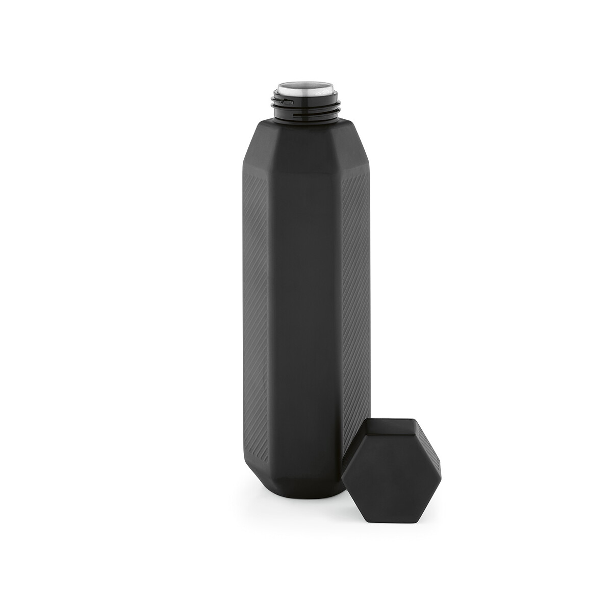 Butelki z logo – butelka hexagul z recyklingu stali nierdzewnej 530 ml – czarna ABT006_103-front Butelka Hexagul z recyklingu stali nierdzewnej 530 ml - Czarna ABT006_103-front