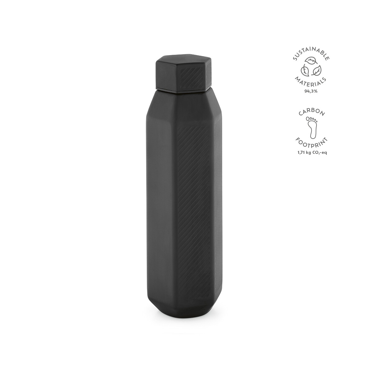 Butelki z logo – butelka hexagul z recyklingu stali nierdzewnej 530 ml – czarna ABT006_103-kpi Butelka Hexagul z recyklingu stali nierdzewnej 530 ml - Czarna ABT006_103-kpi
