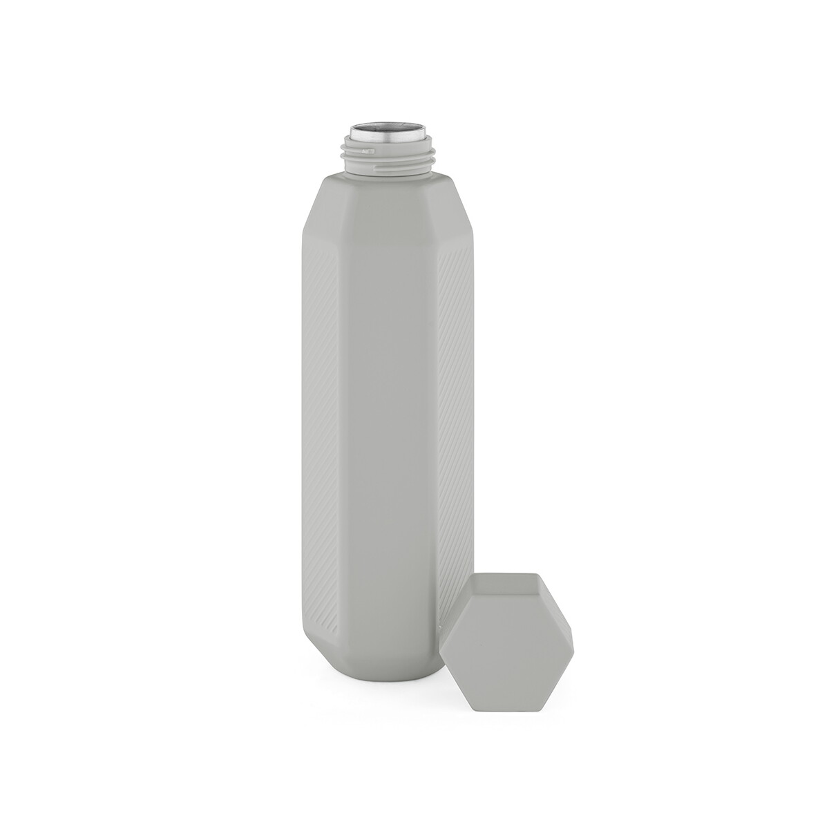 Butelki z logo – butelka hexagul z recyklingu stali nierdzewnej 530 ml – szara ABT006_113-front Butelka Hexagul z recyklingu stali nierdzewnej 530 ml - Szara ABT006_113-front