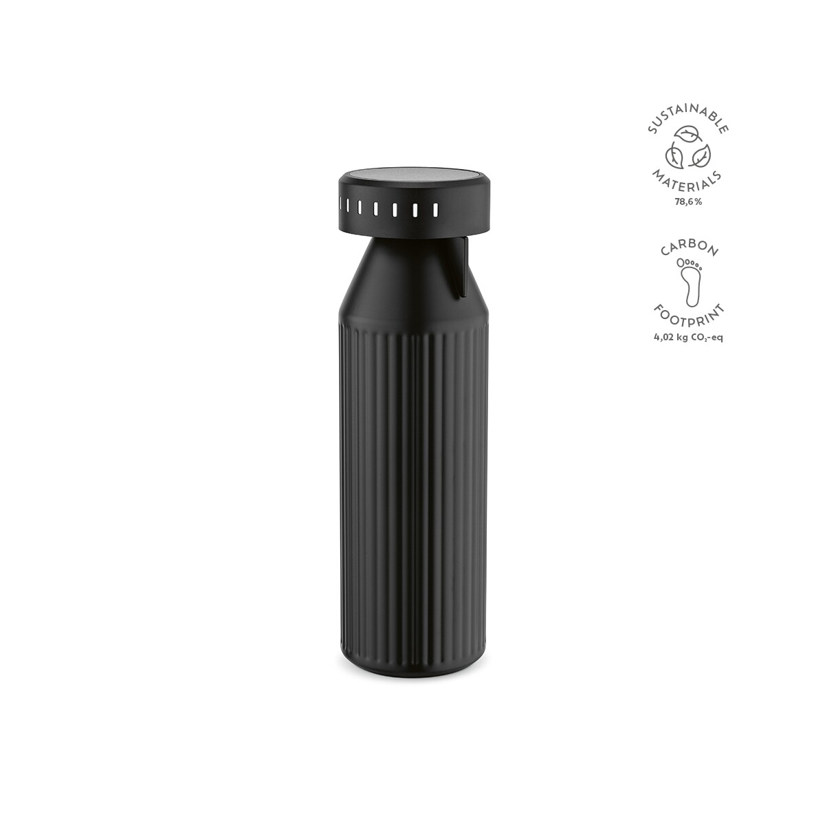 Butelki z logo – butelka timeos z recyklingowanej stali nierdzewnej 690 ml – czarna ABT001_103-kpi Butelka Timeos z recyklingowanej stali nierdzewnej 690 ml - Czarna ABT001_103-kpi