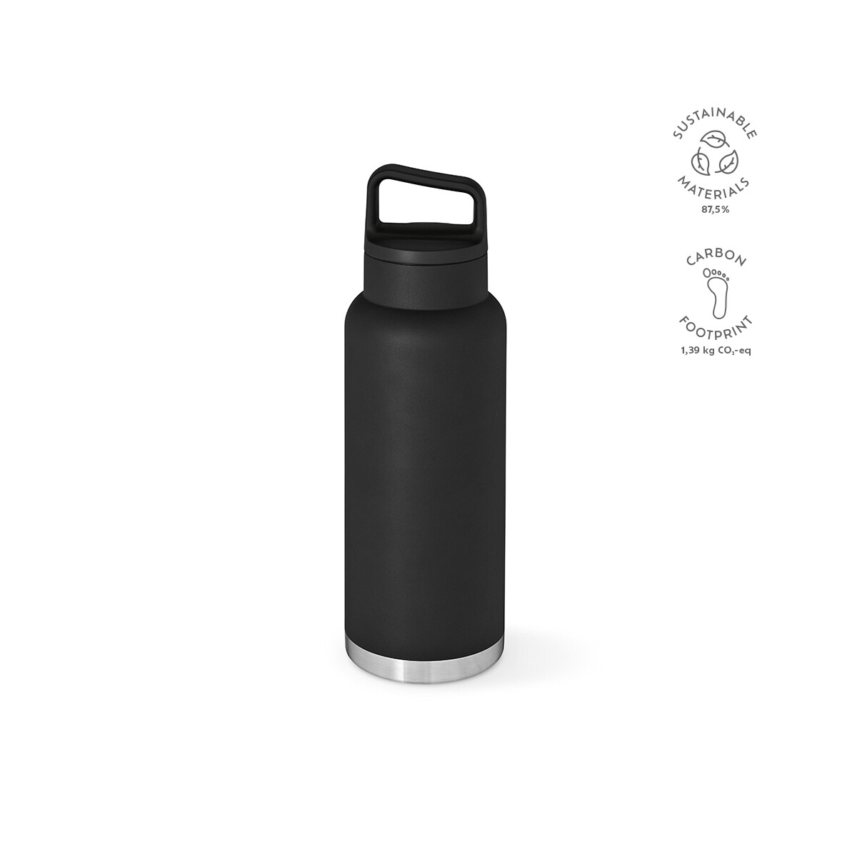 Butelki z logo – butelka zambezi 1000 ze stali nierdzewnej z recyklingu 1160 ml – czarna ABT026_103-kpi Butelka Zambezi 1000 ze stali nierdzewnej z recyklingu 1160 ml - Czarna ABT026_103-kpi