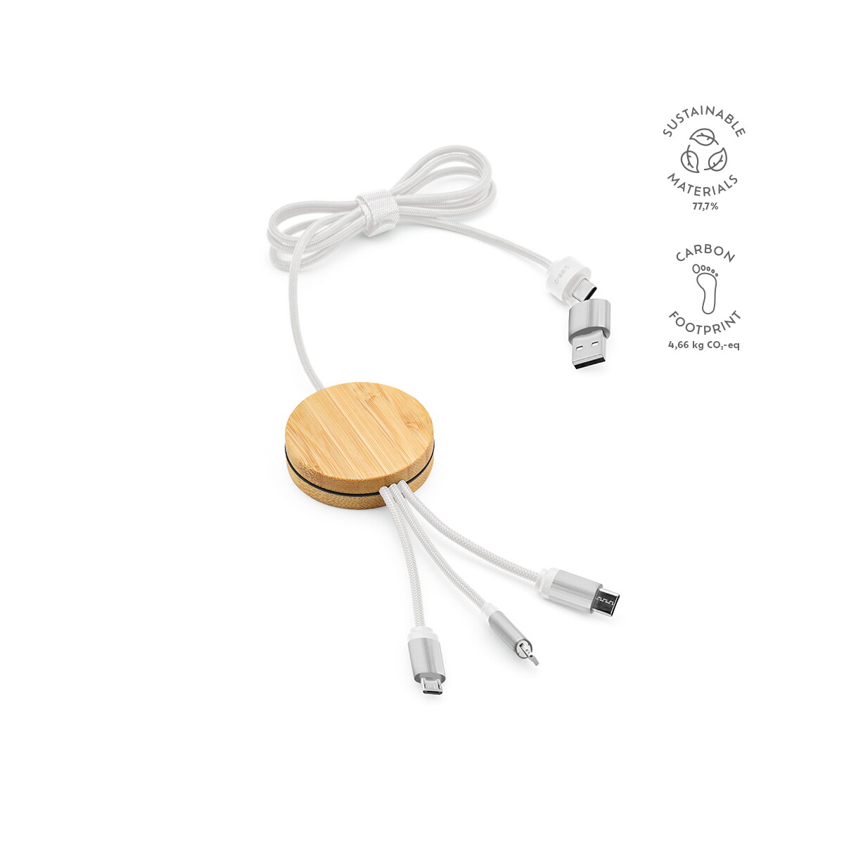 Kable USB z logo – kabel feynmana rpet 3 w 1 – biały ACB004_106-kpi Kabel Feynmana rPET 3 w 1 - Biały ACB004_106-kpi