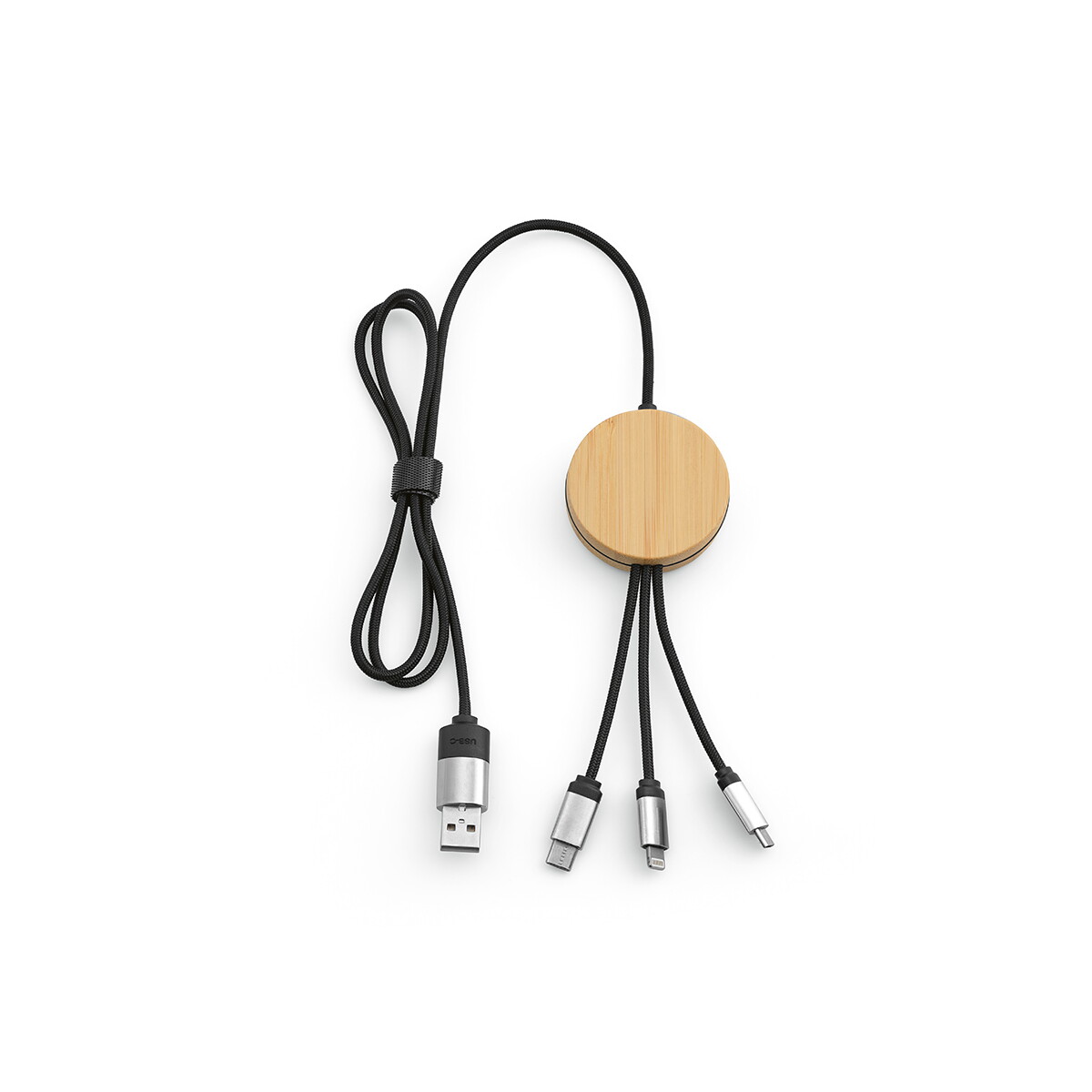 Kable USB z logo – kabel feynmana rpet 3 w 1 – czarny ACB004_103-front Kabel Feynmana rPET 3 w 1 - czarny ACB004_103-front