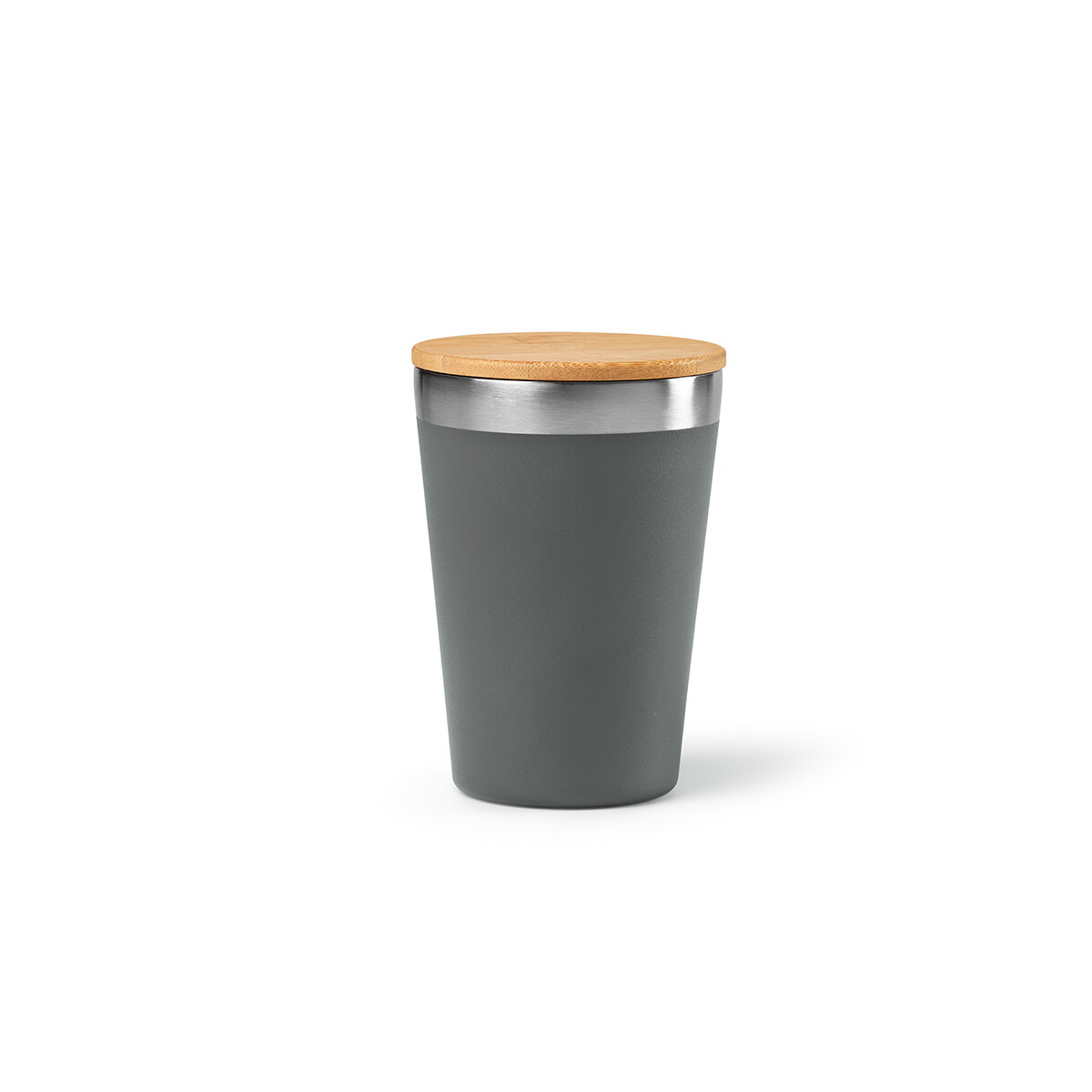 Kubki z logo – kubek podróżny don ze stali nierdzewnej z recyklingu 390 ml – ciemnoszary ACP007_133-front Kubek podróżny Don ze stali nierdzewnej z recyklingu 390 ml - ciemnoszary ACP007_133-front