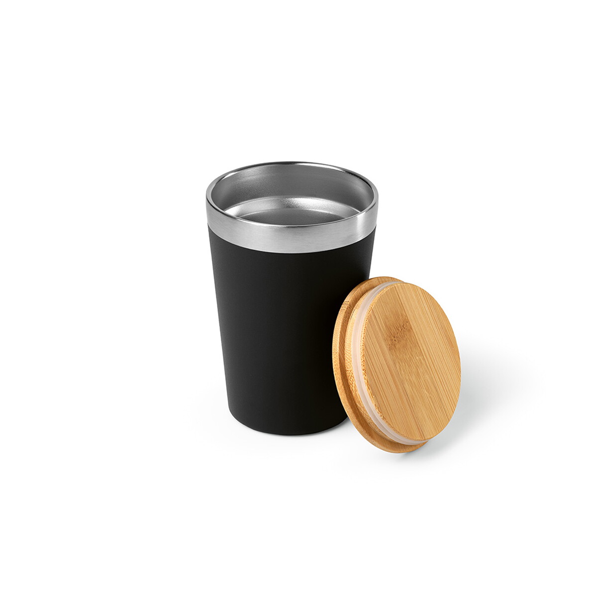 Kubki z logo – kubek podrózny don ze stali nierdzewnej z recyklingu 390 ml – czarny ACP007_103-A Kubek podrózny Don ze stali nierdzewnej z recyklingu 390 ml - Czarny ACP007_103-A