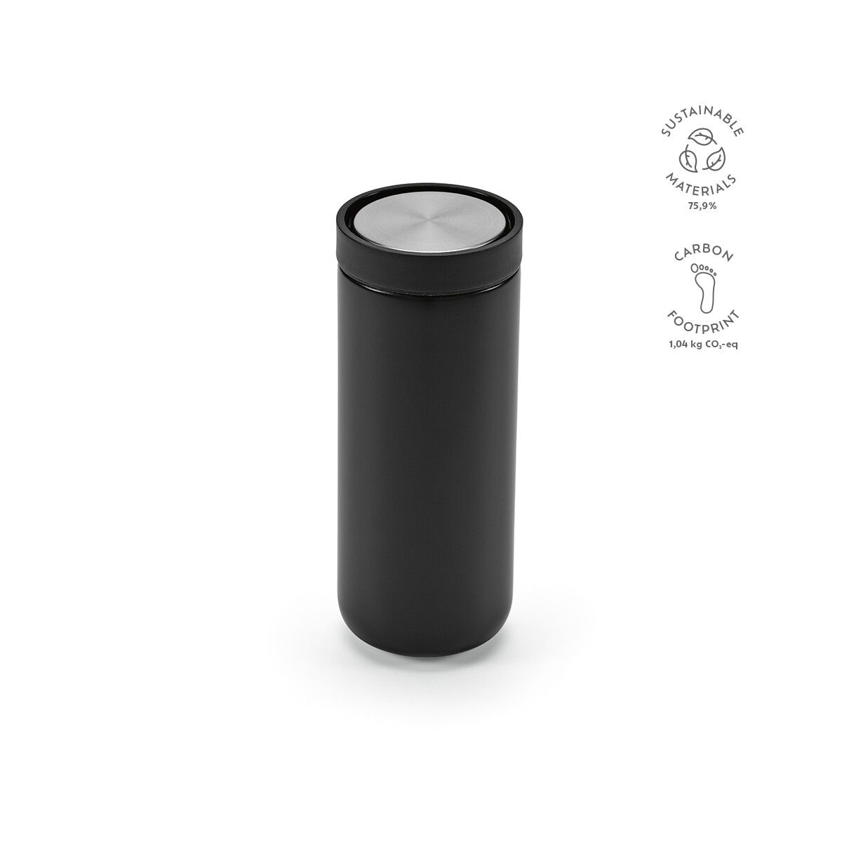 Kubki z logo – senegal kubek podróżny ze stali nierdzewnej z recyklingu 400 ml – czarny ACP009_103-kpi Senegal Kubek podróżny ze stali nierdzewnej z recyklingu 400 ml - Czarny ACP009_103-kpi