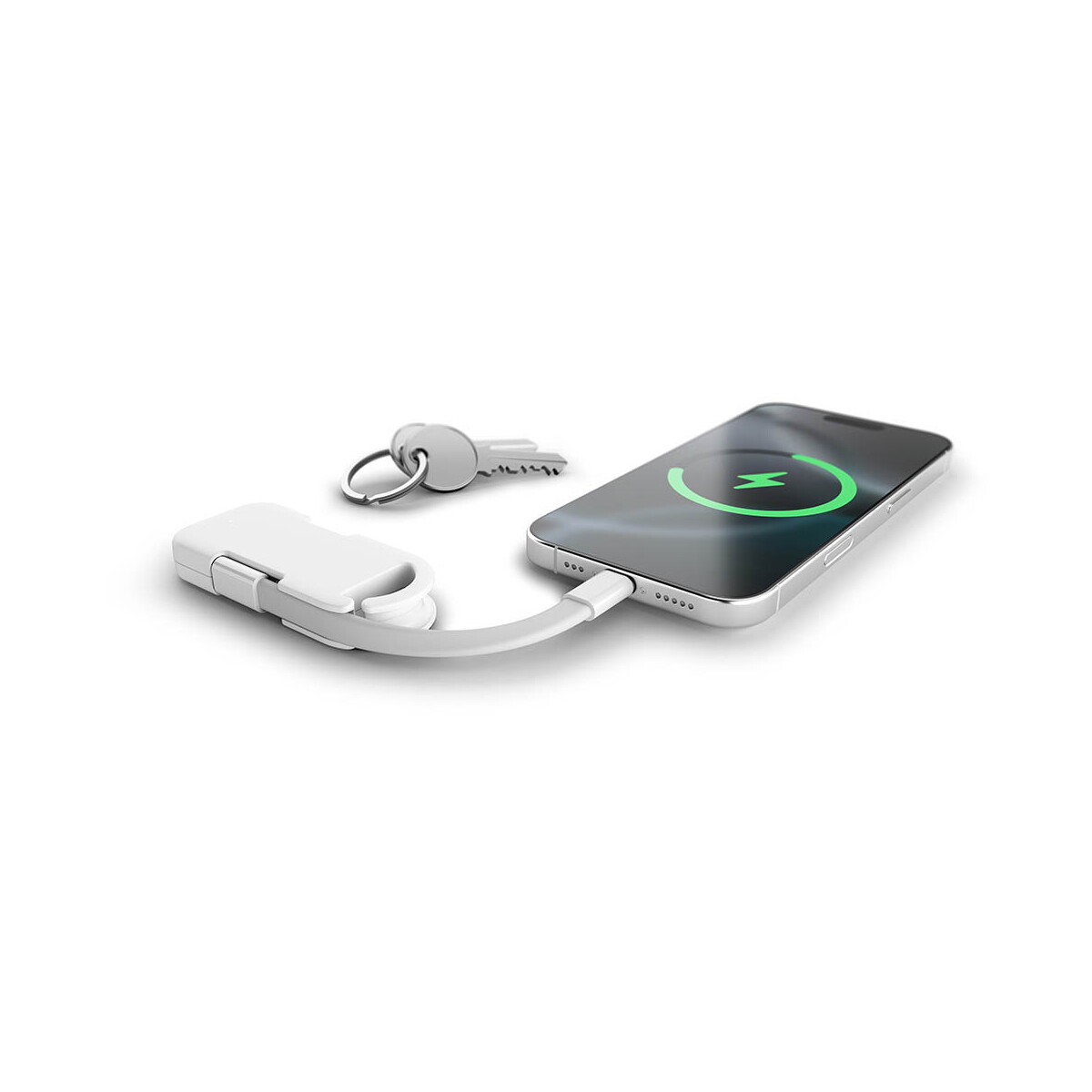 Powerbanki z logo – evergreen go 2-in1 keyring with powerbank. rtpe. led indicator – white APW009_106-amb-D Evergreen Go 2-in1 keyring with powerbank. rTPE. LED indicator - White APW009_106-amb-D