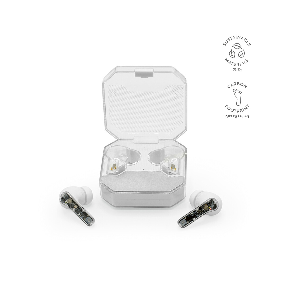 Słuchawki z logo – słuchawki douszne ghostbuds z recyklingu abs 400 mah – białe AER003_106-kpi Słuchawki douszne Ghostbuds z recyklingu ABS 400 mAh - Białe AER003_106-kpi