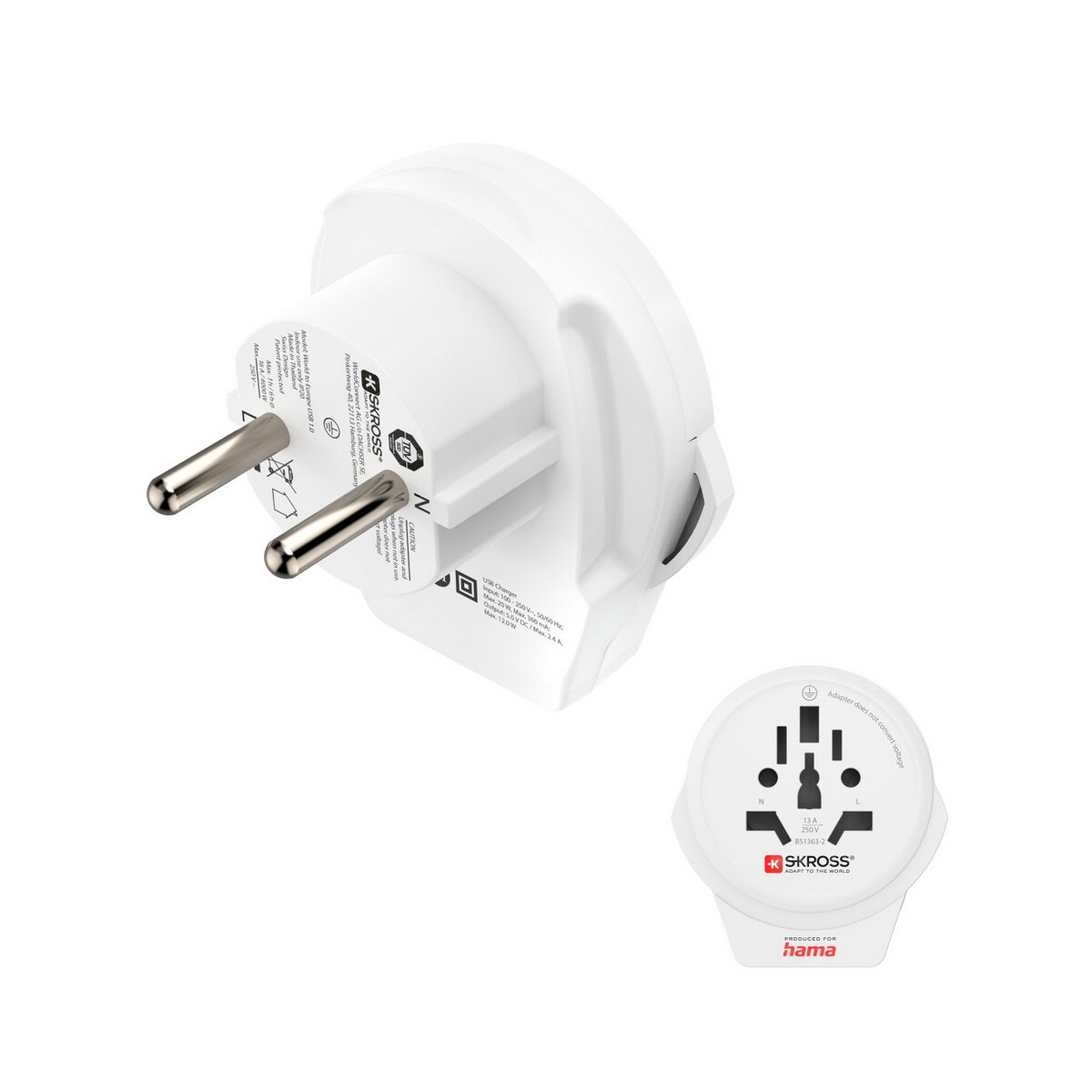 Adaptery podróżne z logo – adapter podróżny skross for hama usb – biały VH049-02_AAA02 Adapter podróżny Skross for Hama USB - biały VH049-02_AAA02