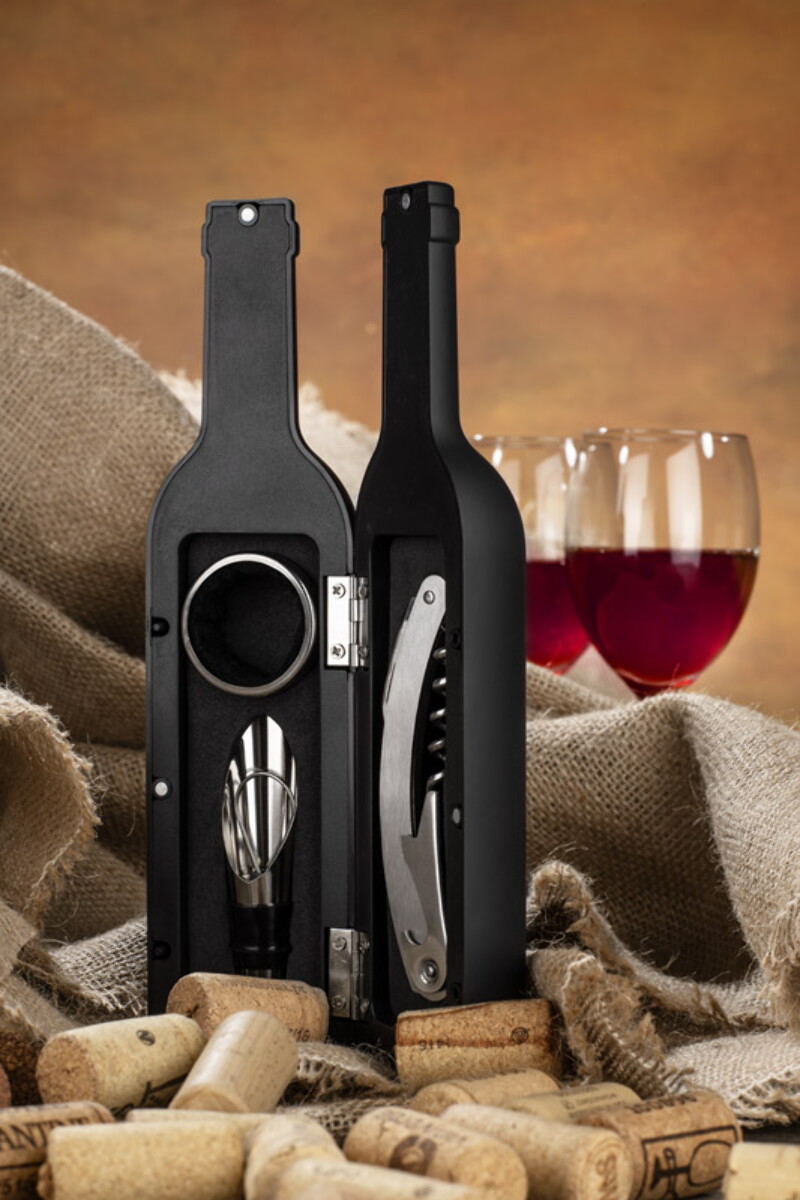 Gadżety do wina z logo – zestaw do wina sommelier – czarny 16303-02_m Zestaw do wina SOMMELIER - czarny 16303-02_m