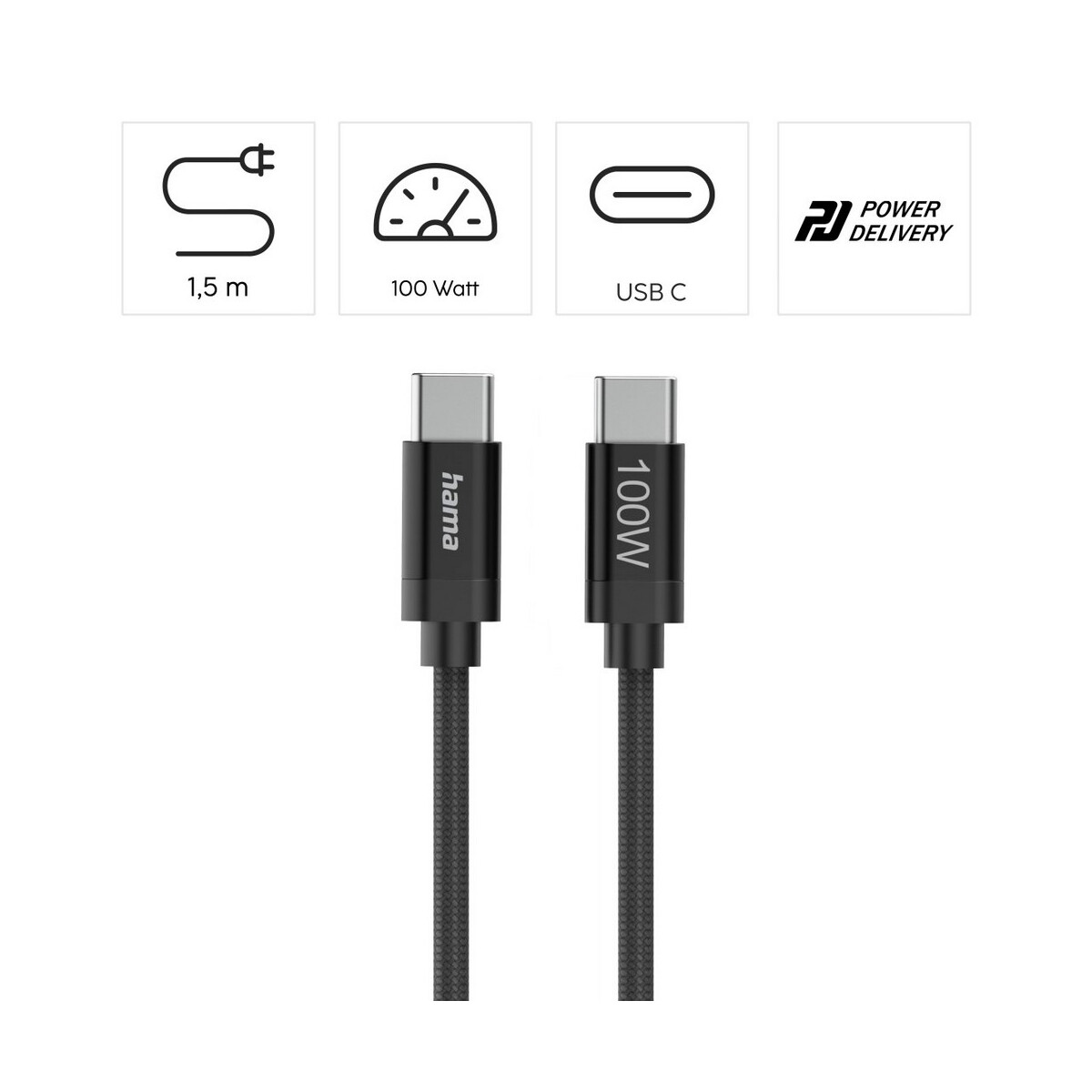 Kable USB z logo – kabel do ładowania hama 100w – czarny VH018-03_IDE07 Kabel do ładowania Hama 100W - czarny VH018-03_IDE07