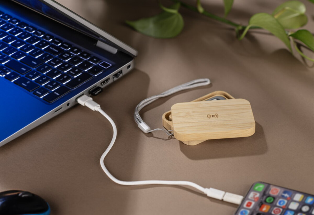 Kable USB z logo – zestaw kabli do ładowania z ładowarką indukcyjną bumo – beżowy 09185-17_l Zestaw kabli do ładowania z ładowarką indukcyjną BUMO - beżowy 09185-17_l