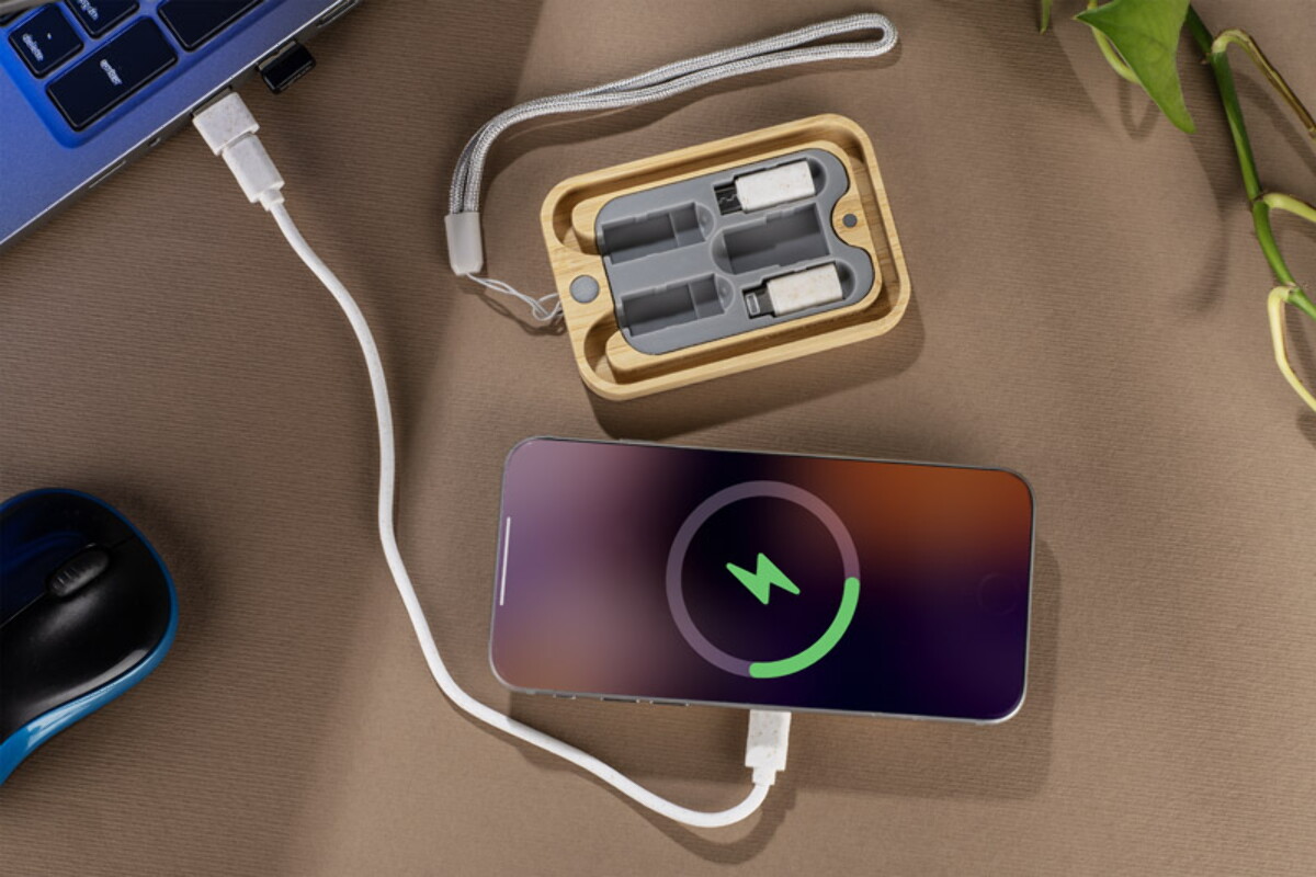 Kable USB z logo – zestaw kabli do ładowania z ładowarką indukcyjną bumo – beżowy 09185-17_n Zestaw kabli do ładowania z ładowarką indukcyjną BUMO - beżowy 09185-17_n