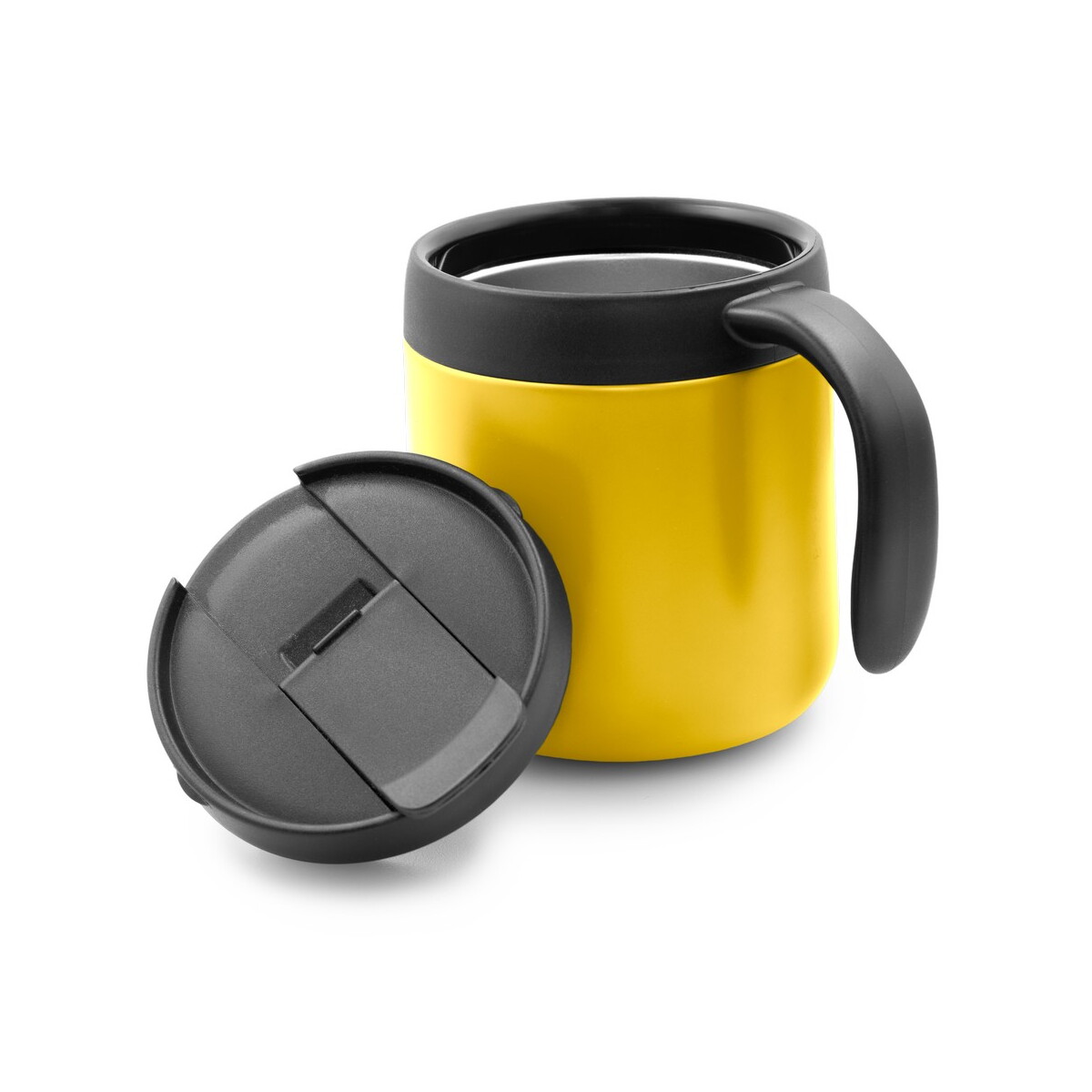 Kubki termiczne z logo – kubek termiczny 400 ml z rączką | wyatt – żółty V4838-08_AAA02 Kubek termiczny 400 ml z rączką | Wyatt - żółty V4838-08_AAA02