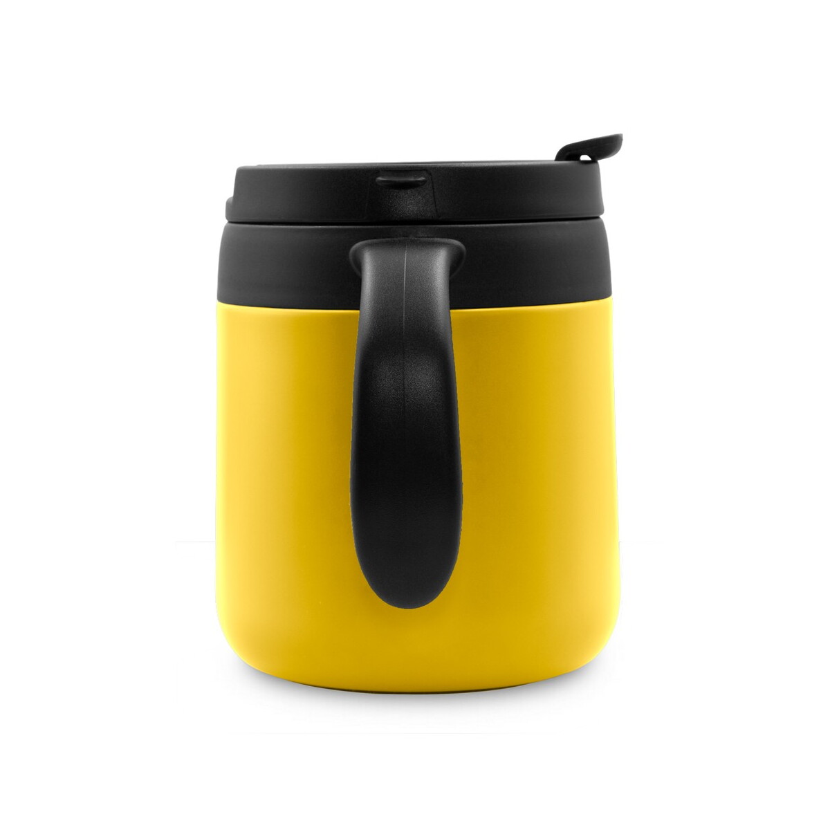 Kubki termiczne z logo – kubek termiczny 400 ml z rączką | wyatt – żółty V4838-08_ISR01 Kubek termiczny 400 ml z rączką | Wyatt - żółty V4838-08_ISR01