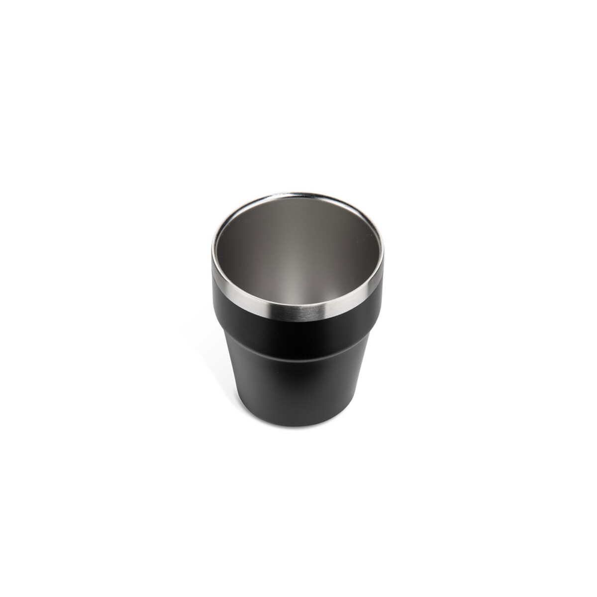 Kubki z logo – kubek z recyklingowanej stali nierdzewnej makel 300 ml – czarny 16404-02_d Kubek z recyklingowanej stali nierdzewnej MAKEL 300 ml - czarny 16404-02_d