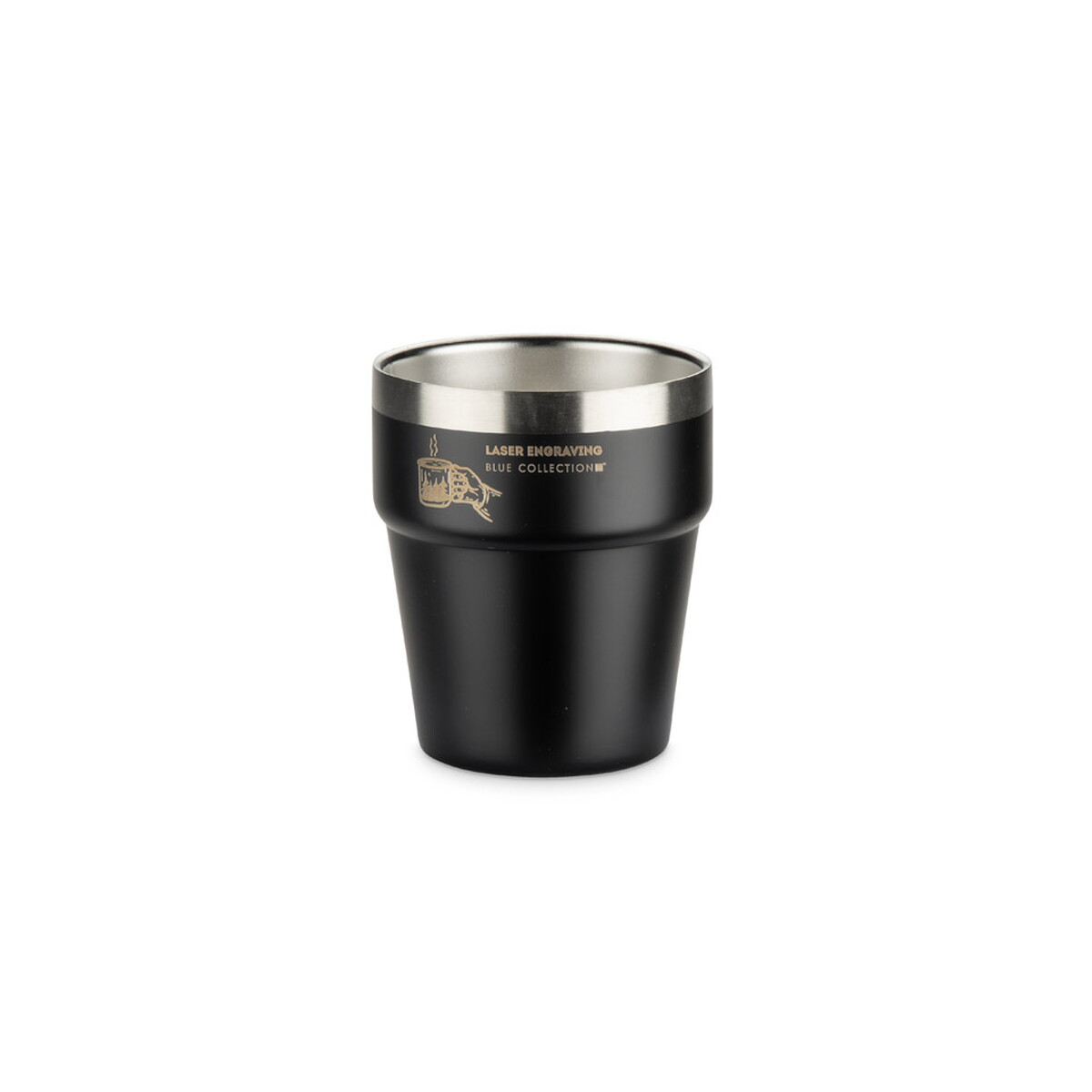 Kubki z logo – kubek z recyklingowanej stali nierdzewnej makel 300 ml – czarny 16404-02_zg Kubek z recyklingowanej stali nierdzewnej MAKEL 300 ml - czarny 16404-02_zg