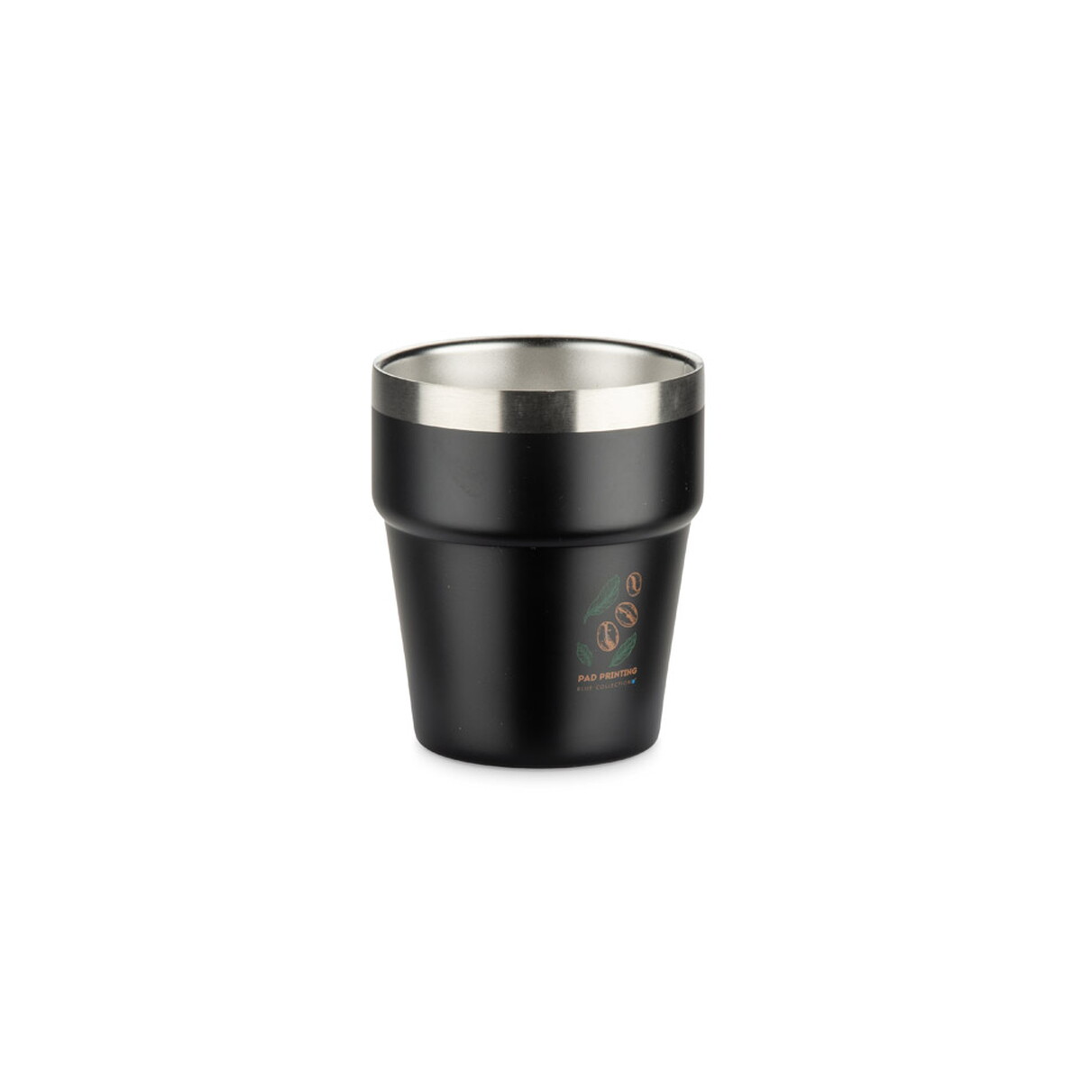 Kubki z logo – kubek z recyklingowanej stali nierdzewnej makel 300 ml – czarny 16404-02_zn Kubek z recyklingowanej stali nierdzewnej MAKEL 300 ml - czarny 16404-02_zn