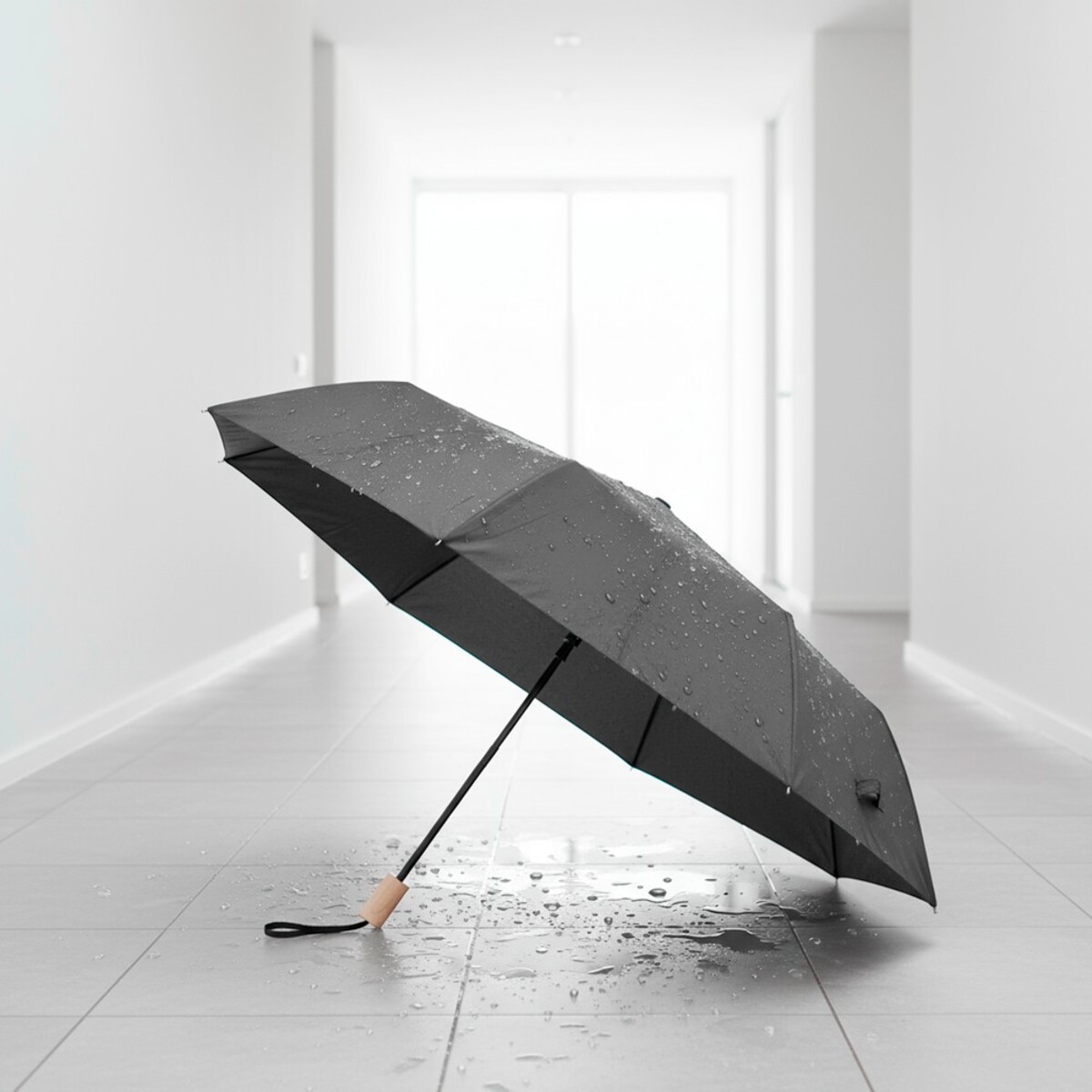 Parasole klasyczne z logo – wiatroodporny parasol manualny rpet, składany | uksan – czarny VA067-03_ATM01 Wiatroodporny parasol manualny RPET, składany | Uksan - czarny VA067-03_ATM01