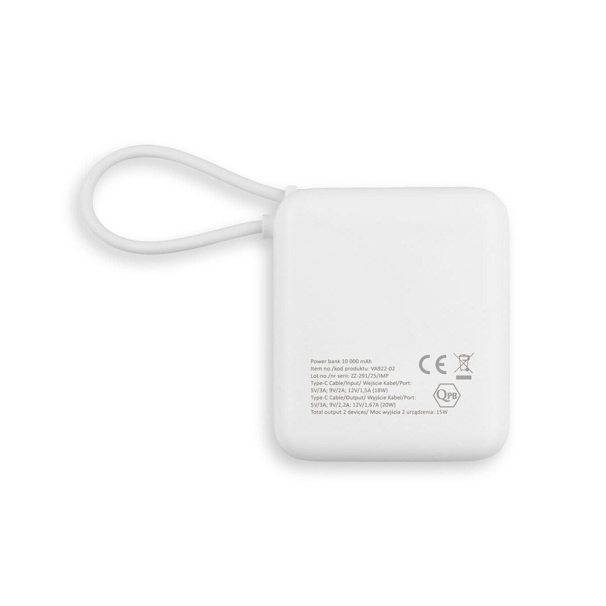 Powerbanki z logo – power bank 10000 mah | alula – biały VA922-02_IBK01 Power bank 10000 mAh | Alula - biały VA922-02_IBK01