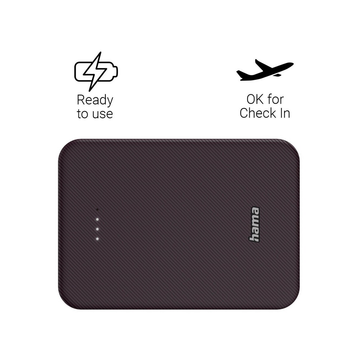 Powerbanki z logo – power bank 10000 mah hama power pack – burgundowy VH023-12_AAB02 Power bank 10000 mAh Hama Power Pack - burgundowy VH023-12_AAB02