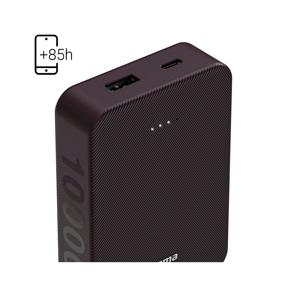 Powerbanki z logo – power bank 10000 mah hama power pack – burgundowy VH023-12_IDE03 Power bank 10000 mAh Hama Power Pack - burgundowy VH023-12_IDE03