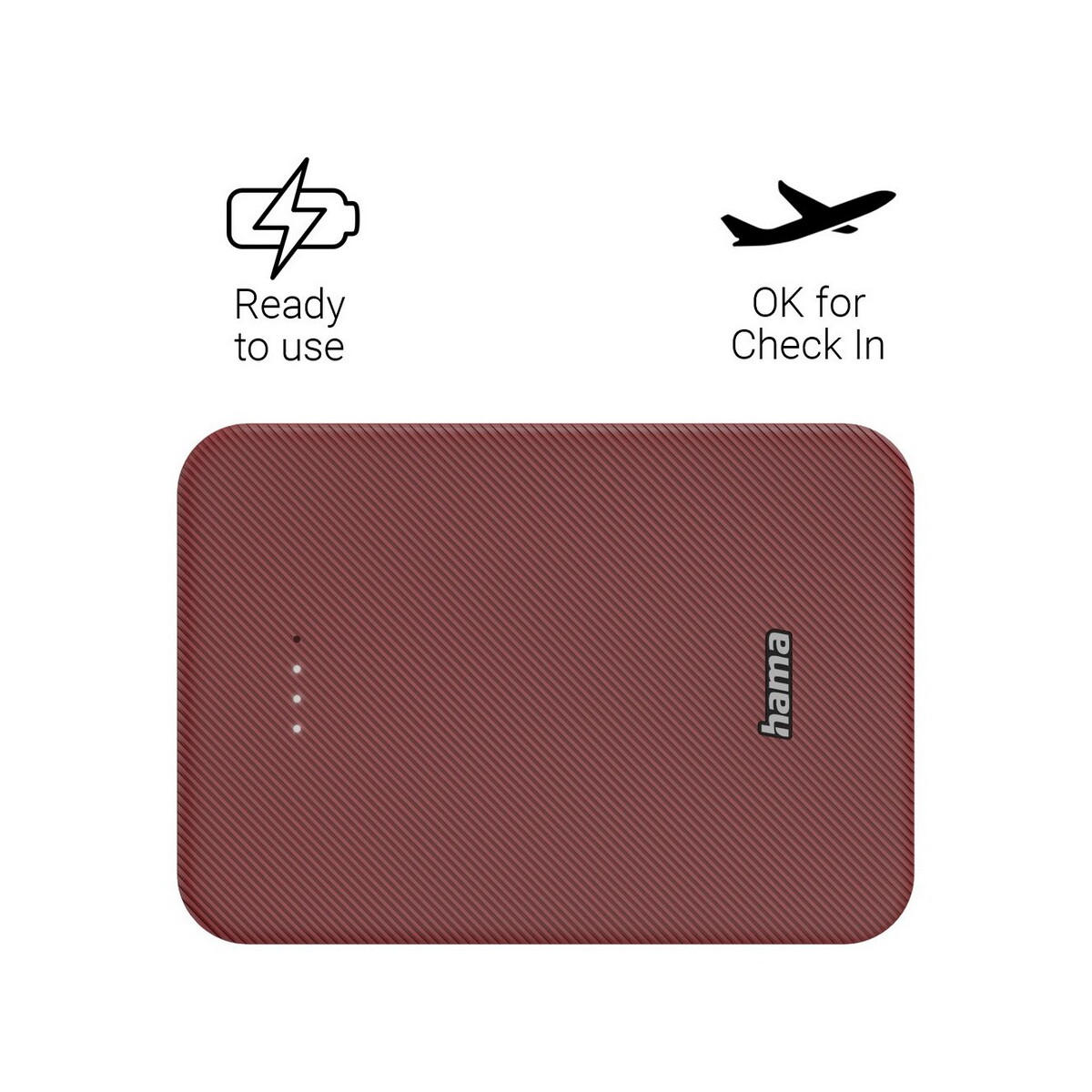 Powerbanki z logo – power bank 10000 mah hama power pack – czerwony VH023-05_AAB02 Power bank 10000 mAh Hama Power Pack - czerwony VH023-05_AAB02