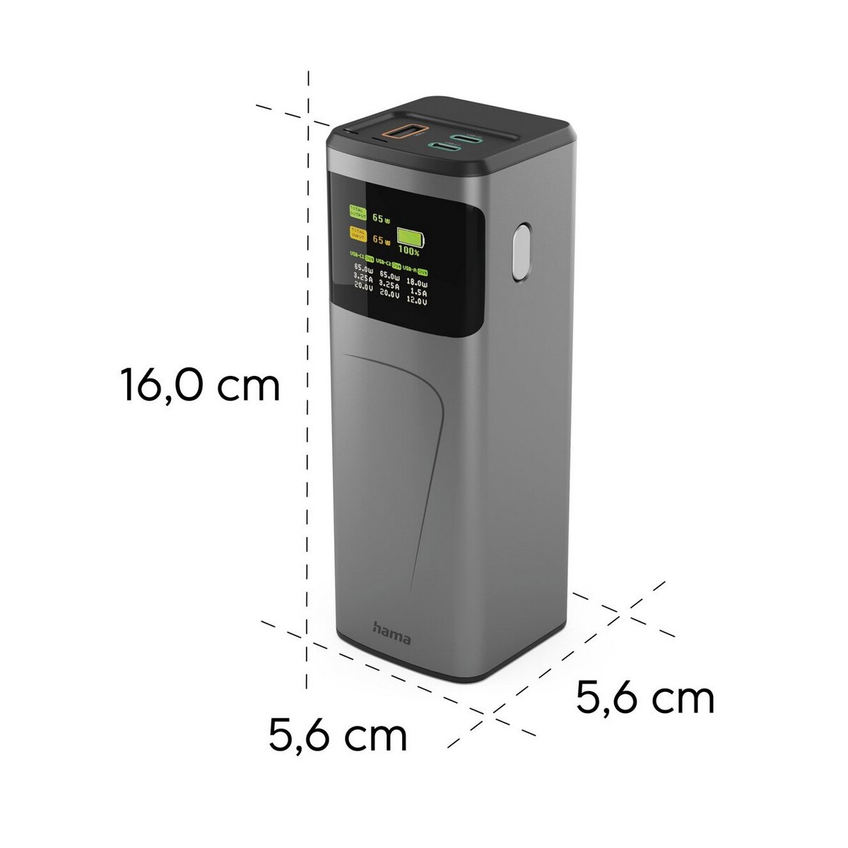 Powerbanki z logo – power bank 20000 mah hama high power 65w – grafitowy VH028-15_AAA02 Power bank 20000 mAh Hama High Power 65W - grafitowy VH028-15_AAA02
