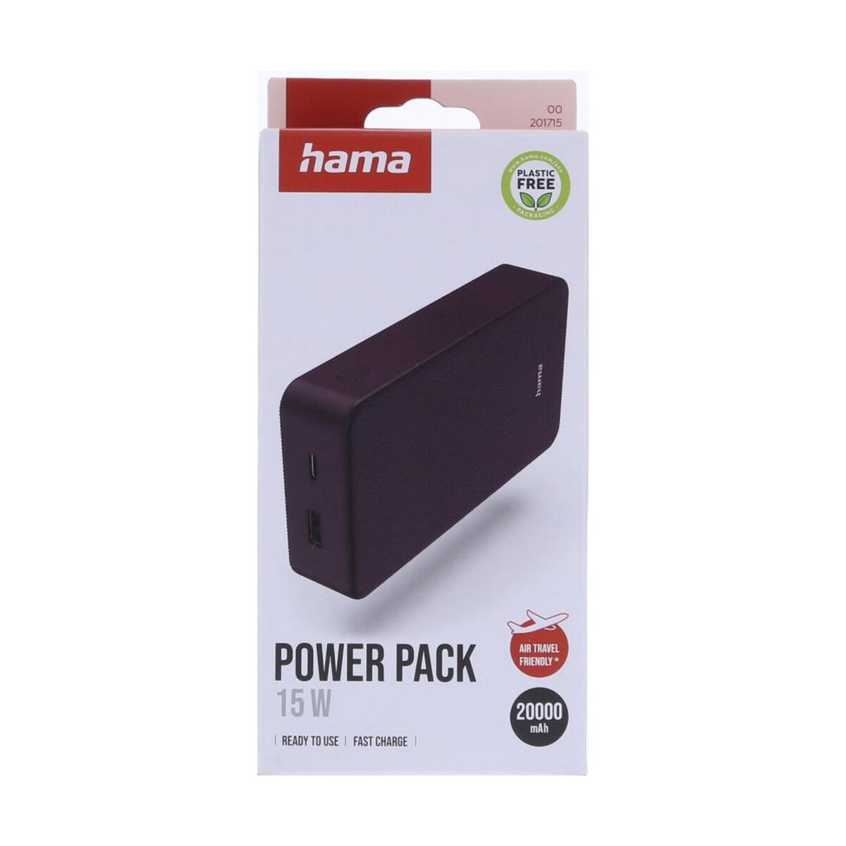 Powerbanki z logo – power bank 20000 mah hama power pack – burgundowy VH024-12_PFT01 Power bank 20000 mAh Hama Power Pack - burgundowy VH024-12_PFT01