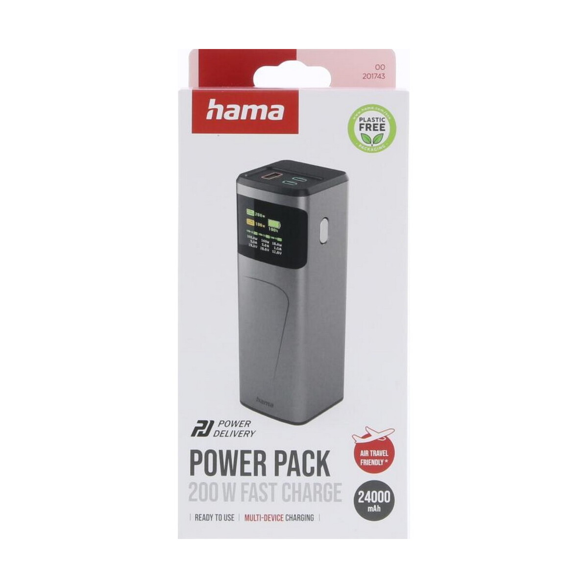 Powerbanki z logo – power bank 24000 mah hama high power 200w – grafitowy VH030-15_PFT01 Power bank 24000 mAh Hama High Power 200W - grafitowy VH030-15_PFT01
