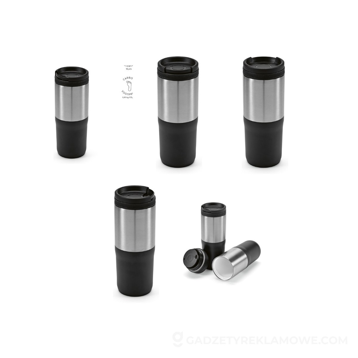 AOD-ACP004-103-wariantu-watermark Pomaranczowy kubek podrózny ze stali nierdzewnej z recyklingu 640 ml - Czarny