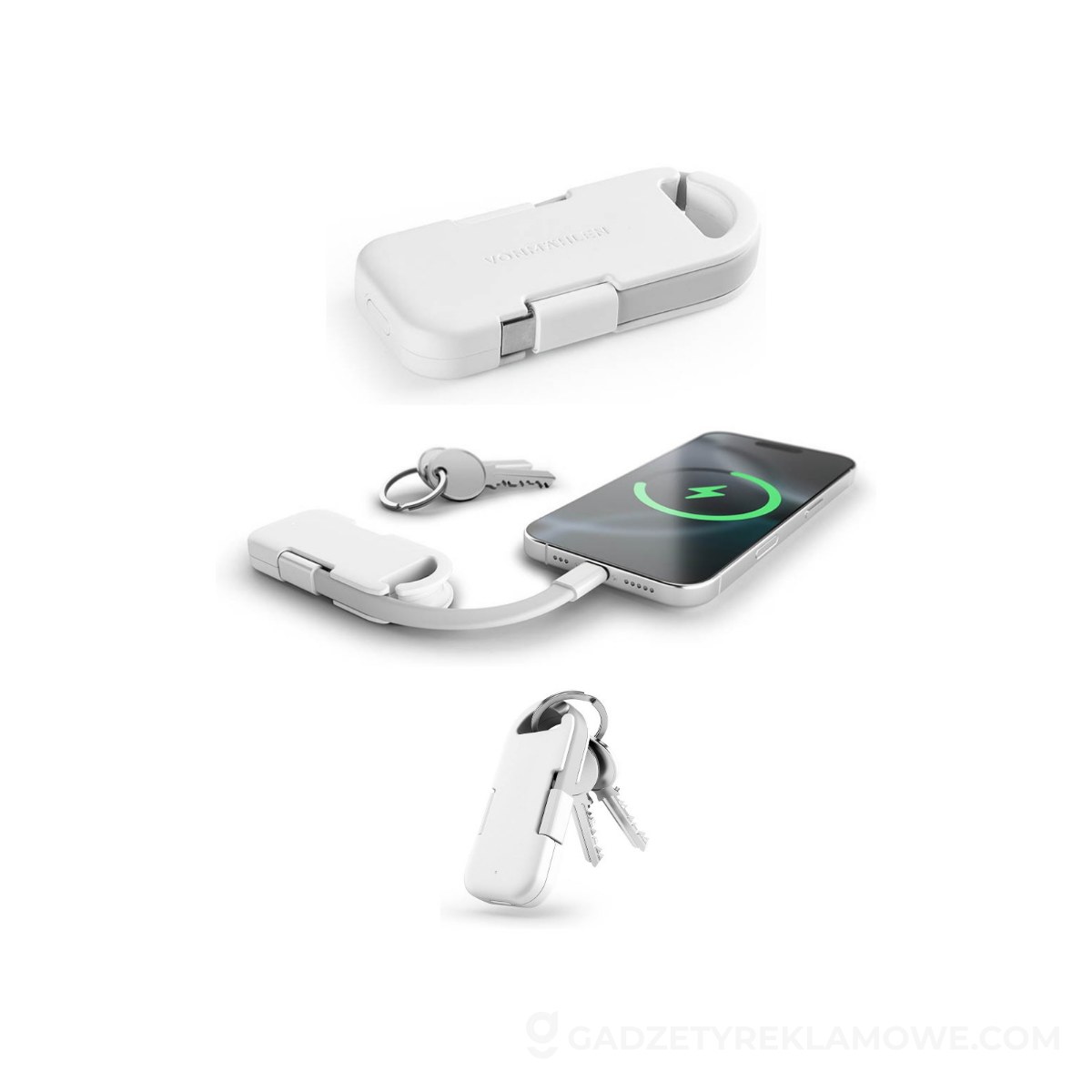 Evergreen Go 2-in1 keyring with powerbank. rTPE. LED indicator - White