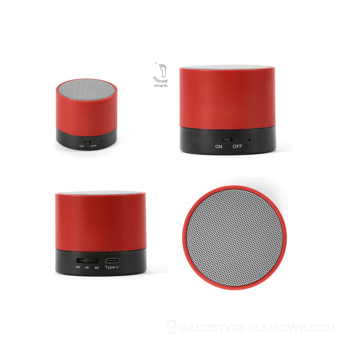 AOD-ASP013-105-wariantu-watermark Glosnik Gauss z recyklingu ABS 300 mAh - Czerwony