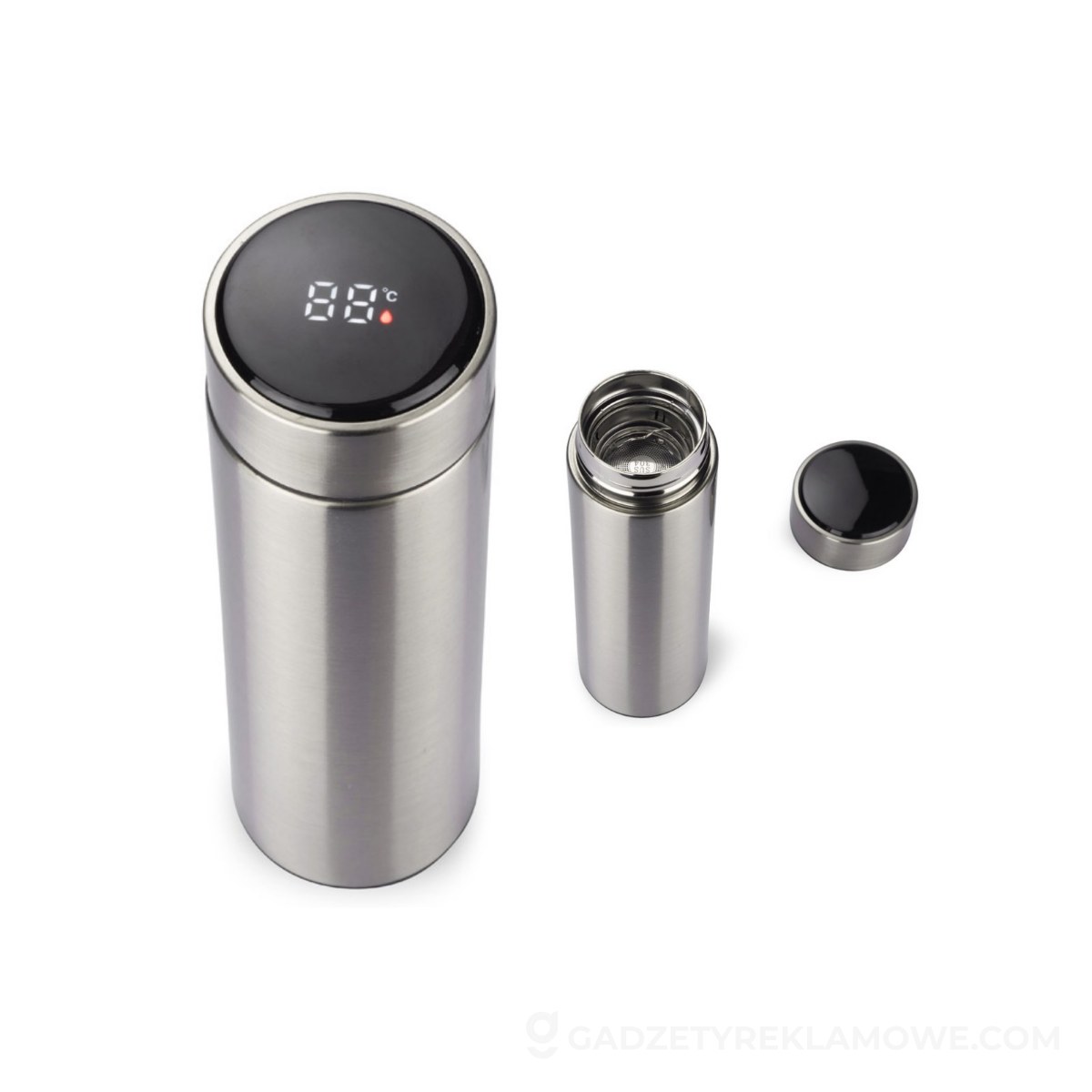 Butelka termiczna Ledikt 440 ml z termometrem - srebrna