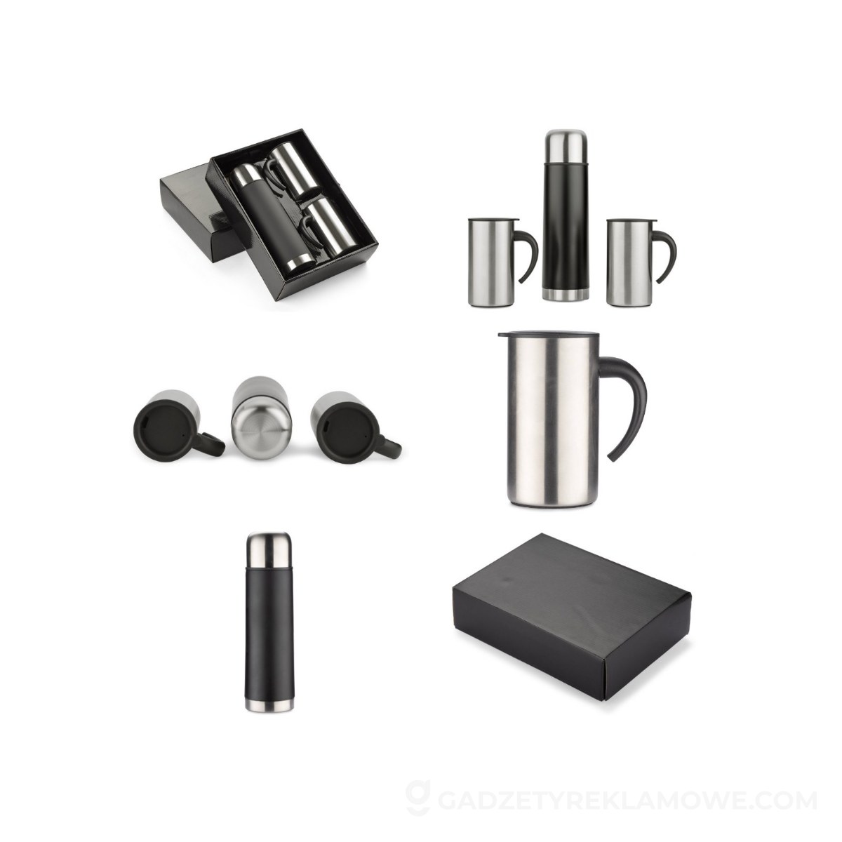Zestaw upominkowy Acon (Termos 500 ml, 2 kubki 260 ml) - srebrny