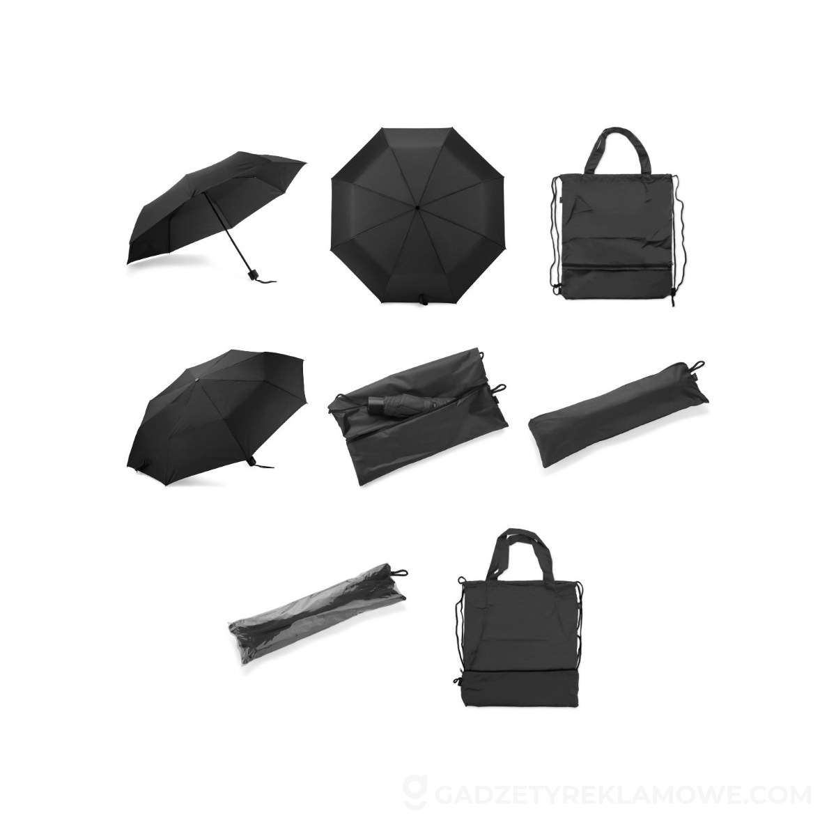 Worek na sznurkach z parasolem RAINY - czarny