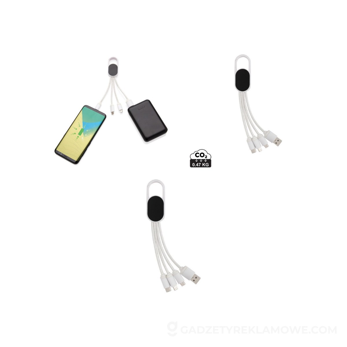 Kabel do ładowania 4 w 1 z karabińczykiem - biały