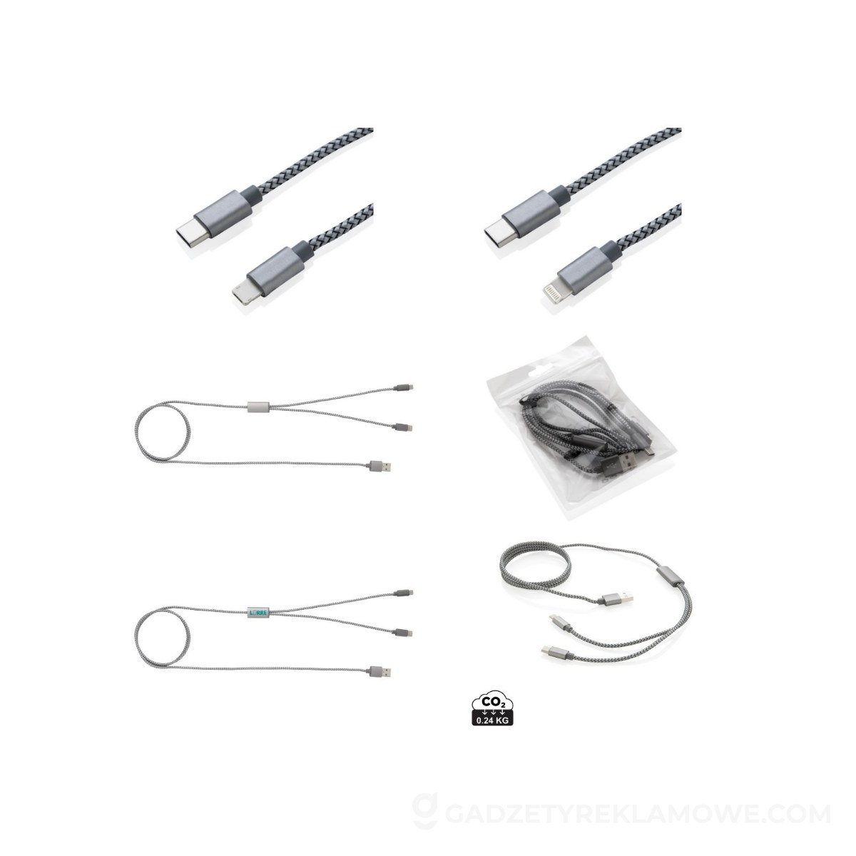 Kabel do ładowania 3 w 1 - szary