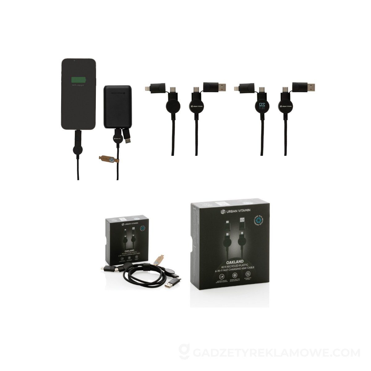 Kabel do ładowania 6 w 1 45W Urban Vitamin Oakland - czarny