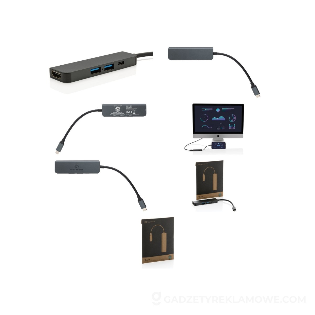 Hub USB 3.0 i USB typu C Terra, wejście HDMI 4K, RABS - szary