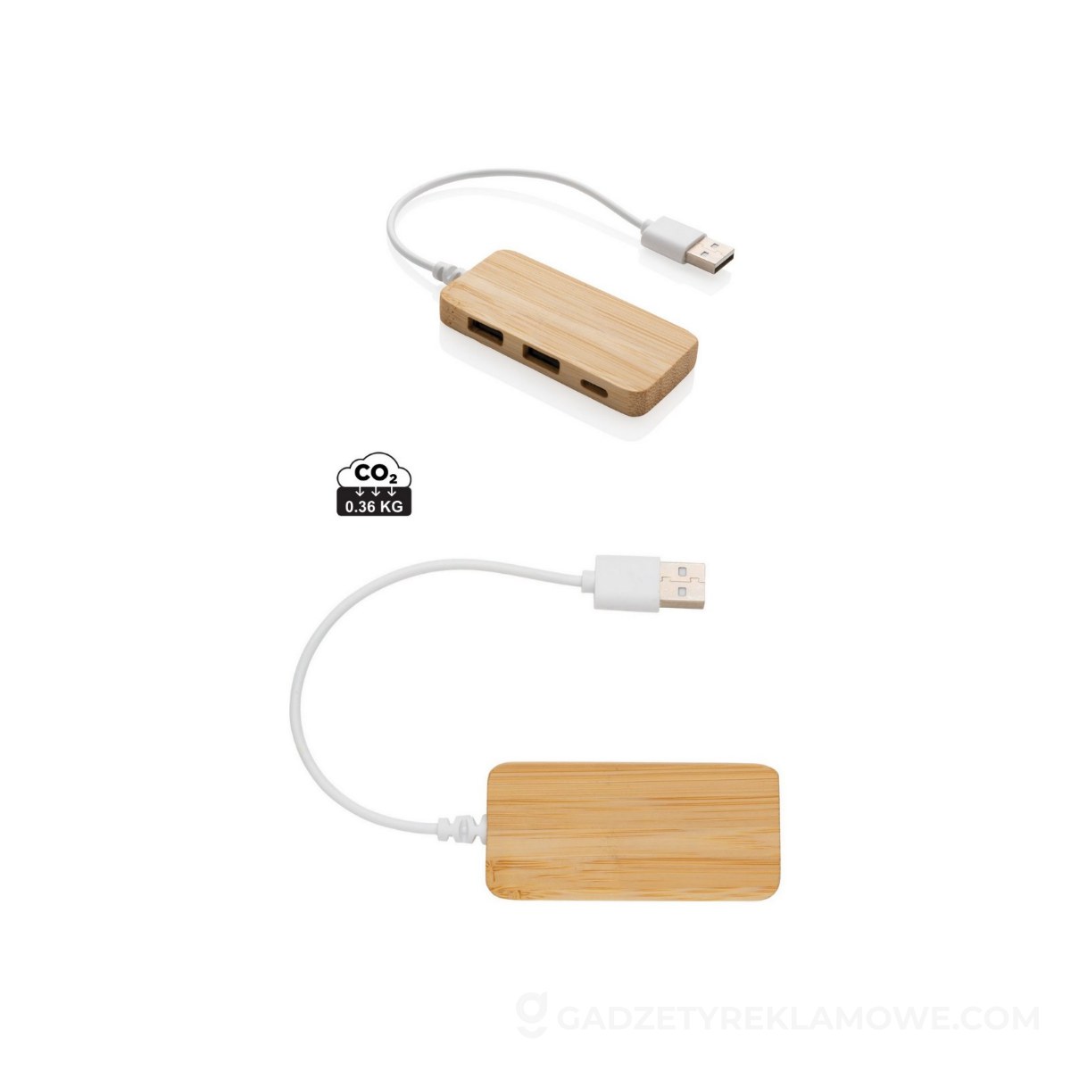 Bambusowy hub USB 2.0 z USB typu C - brązowy