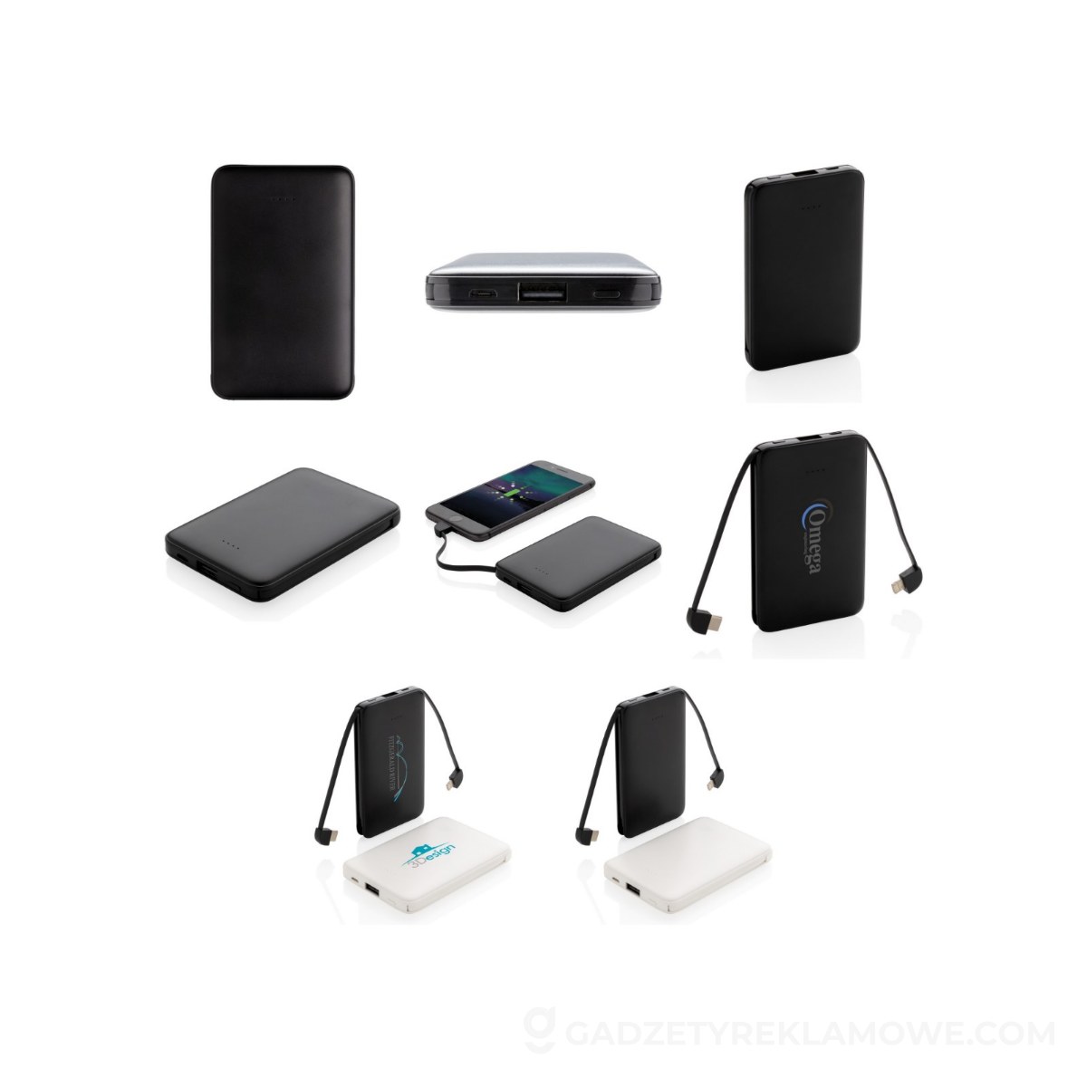 Power bank 5000 mAh, zintegrowany kabel 3 w 1 - czarny