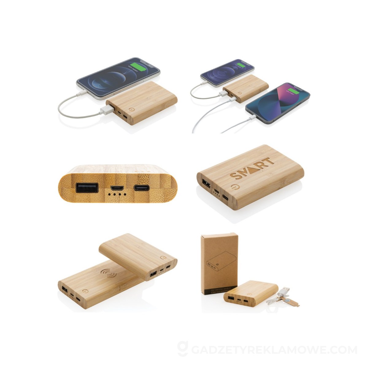 AXP-P322-259-wariantu-watermark Powerbank 5000 mAh w bambusowej obudowie - brązowy