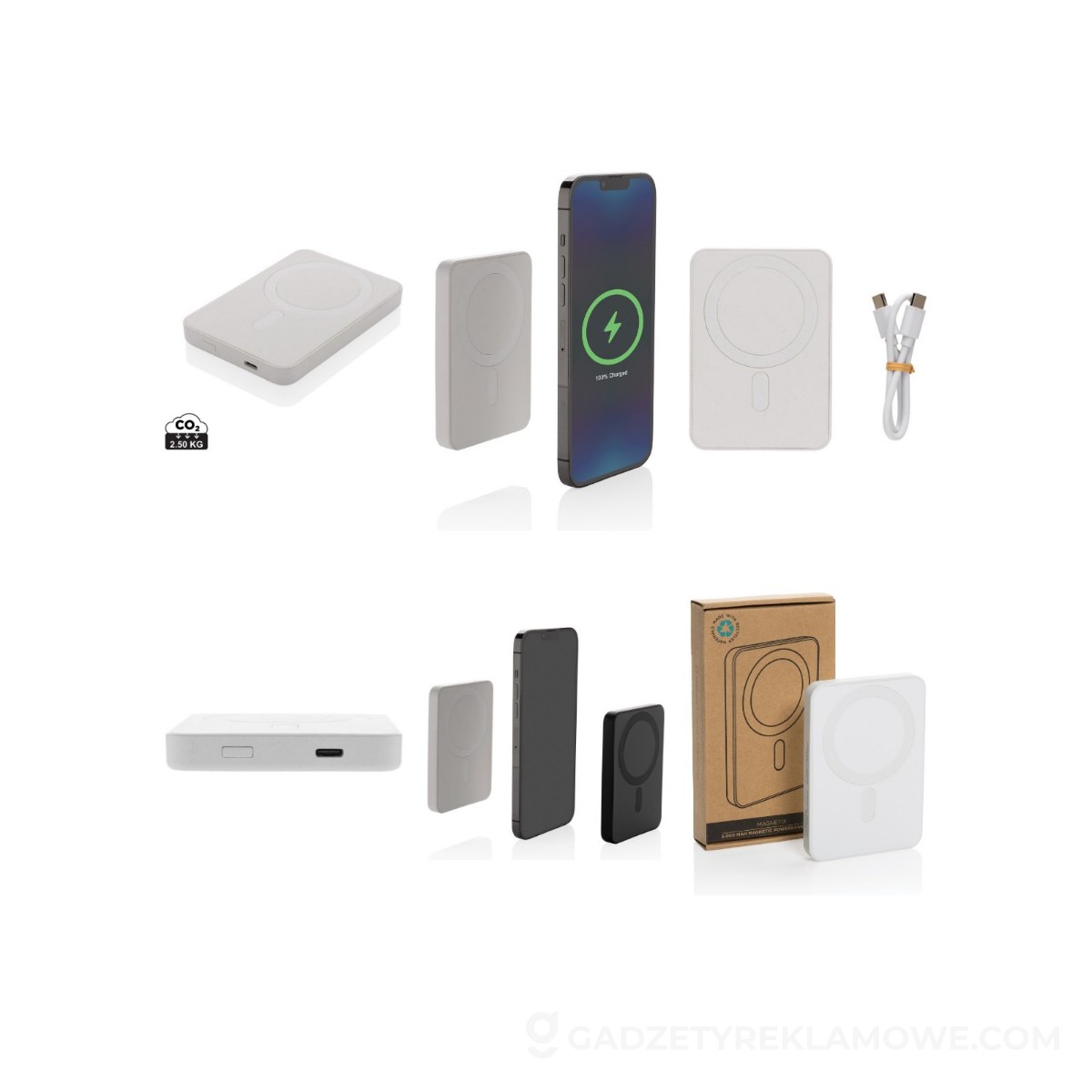 Magnetyczny bezprzewodowy power bank 5000 mAh Magnetix - biały