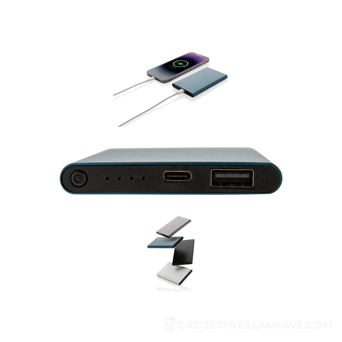 Power bank 4000 mAh z aluminium z recyklingu - niebieski