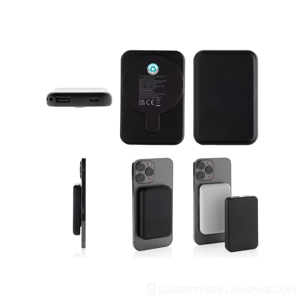 Magnetyczny bezprzewodowy powerbank Stellar 5000 mAh, 5 W - czarny
