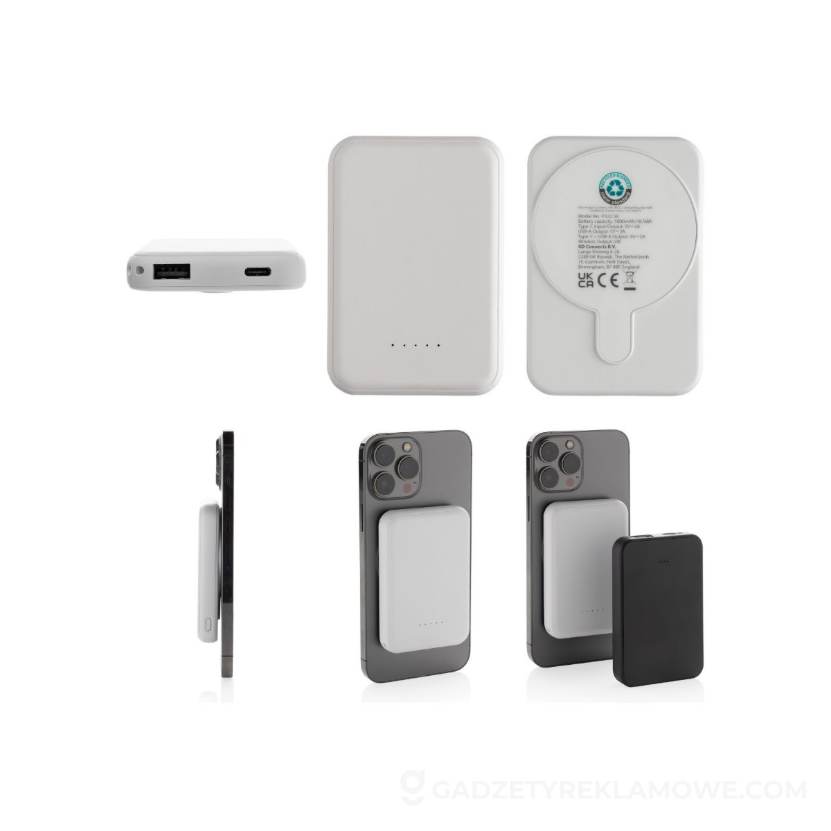 Magnetyczny bezprzewodowy power bank 5000 mAh, 5W Stellar - biały